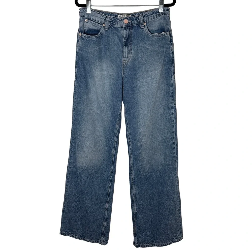 We The Free Women's Tinsley Baggy High Rise Straight Leg Jeans Blue Carpenter 28